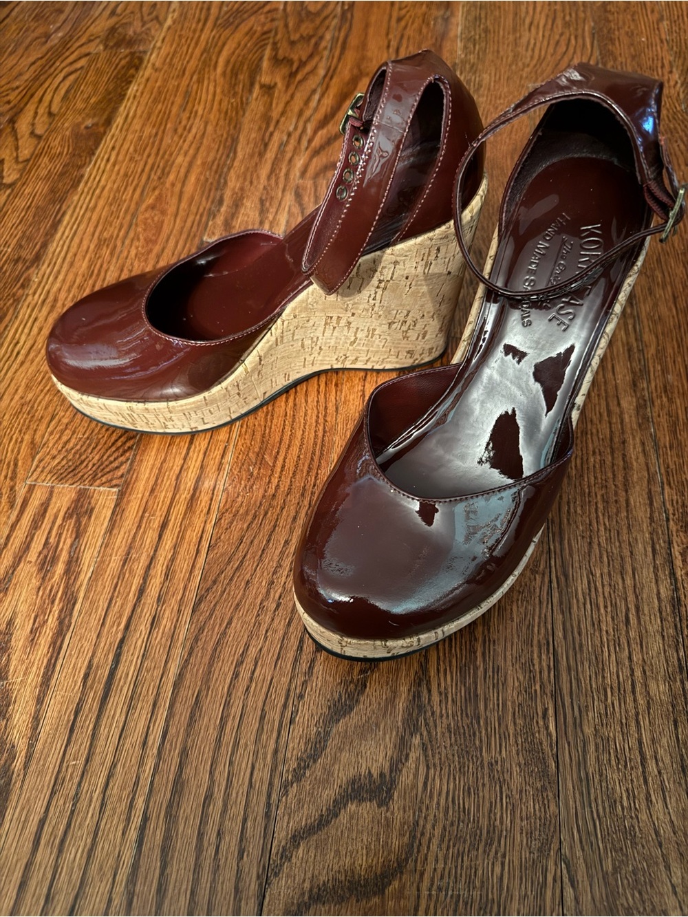Women's Wedge Cork Platforms in Dark Red-Brown - Kork-Ease